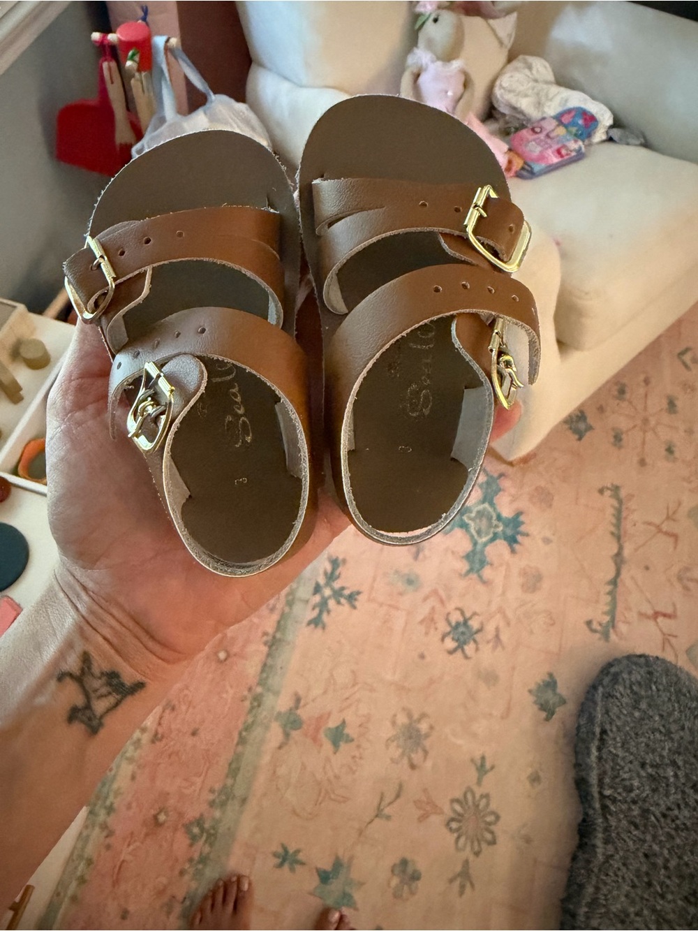 Salt Water Sandals by Hoy Brown Leather Double-Buckle Kids Sandals